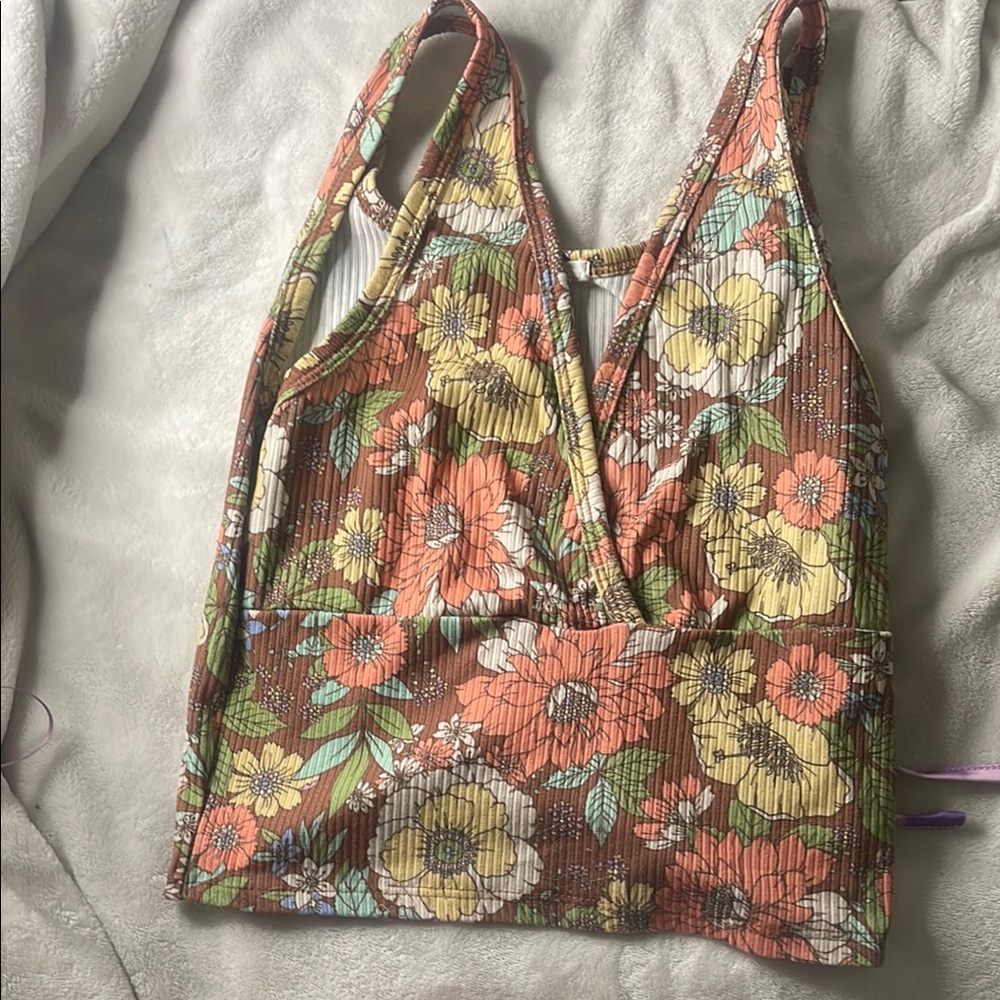 Caution To The Wind Floral Tank Top - Brown and Orange